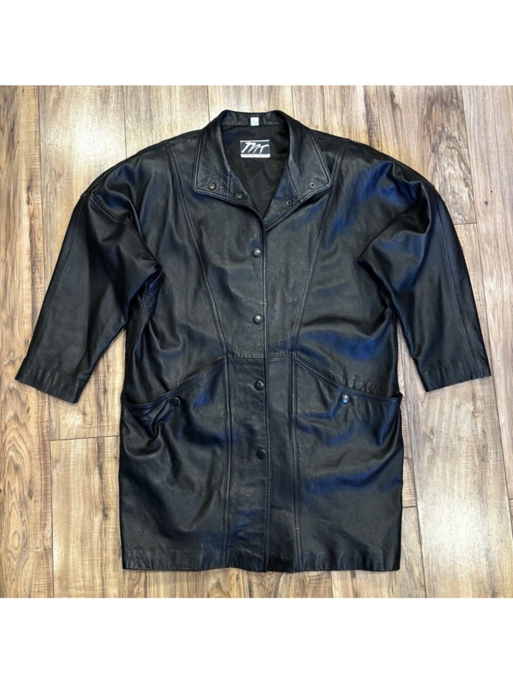 Vintage 90s Morgan Taylor Black Genuine Leather Button Down Jacket Size Women L
